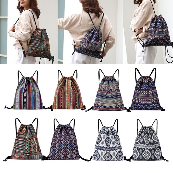 Pattern 5 Farway Drawstring Bag Knit Beach Gym Boho Bohemia Style Backpack Outdoor Travel Shopping Sack Bags for Woman Unisex