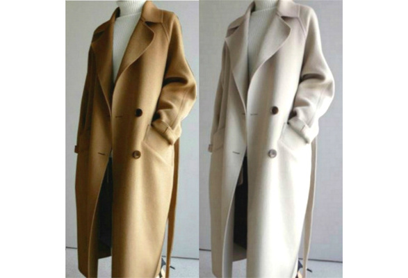 Oversize Outwear Cashmere Womens Jacket Coat Belt Trench Lapel Wool Blend Parka 