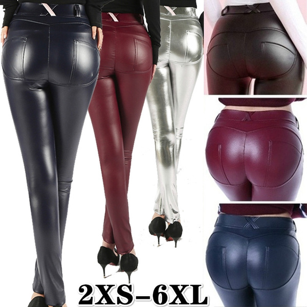 New Tights Elastic Force Hot-Ass PU Tight Leather Pants Women