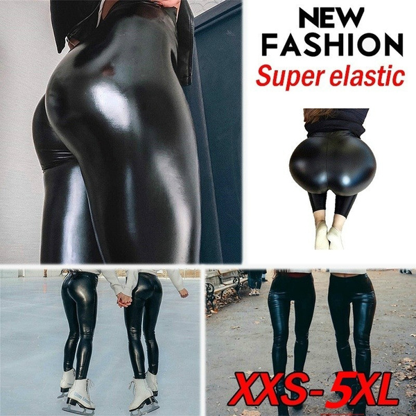 Waist Elastic PU Leather Pants Leggings 