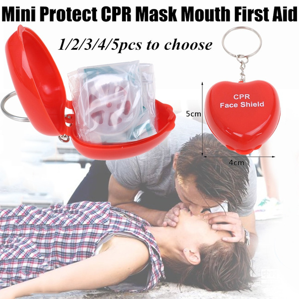 Mini Protect CPR Mask Mouth KeyChain Rescue In Heart Box Face Mask