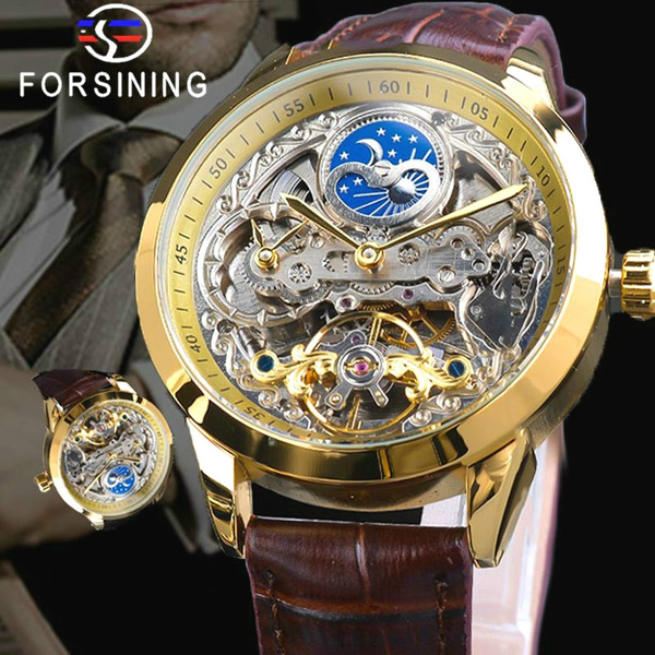 Forsining Men Tourbillon Automatic Watches Dual Time Zone