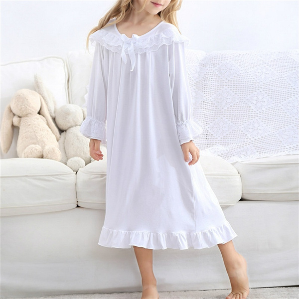 Kids Girls Lace Pajamas Cotton Nightdress Sleepwear Princess Nightgown Cute  2-10Y