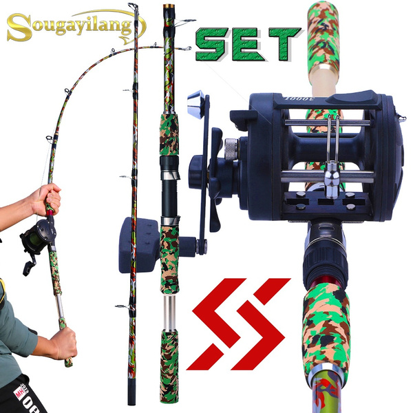 Sea Fishing Rod 1.65M Carbon Fiber 2 Sections Spinning Trolling Fishing Rod  with 3.8:1Gear Ratio Left Hand Trolling Fishing Reel Sea Bass Inshore  Travel Freshwater Saltwater Fishing Tackle