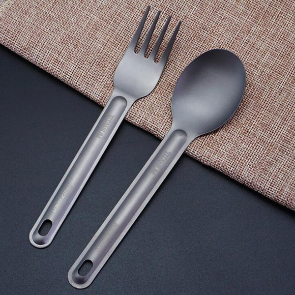 Titanium Spoon And Fork Camping Outdoor Tableware Long-handled Portable Tools HU