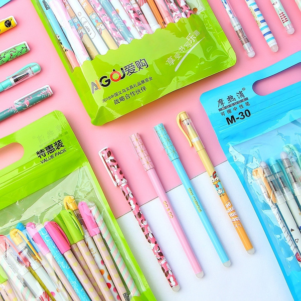 30Pcs Bulk Korean Kawaii Cute Pens Christmas Stationery Gift for Kids Girls  Funny Erasable Gel Pen Cool School Thing Blue Ink