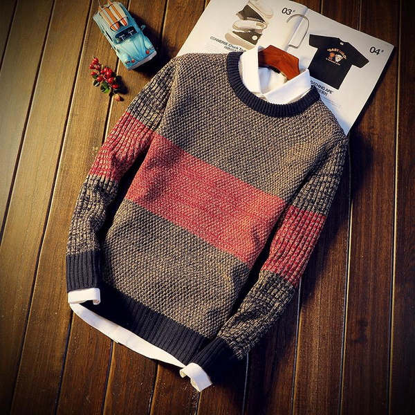 Men Autumn Winter Sweater Pullovers Jumper Men's O-Neck Mixed