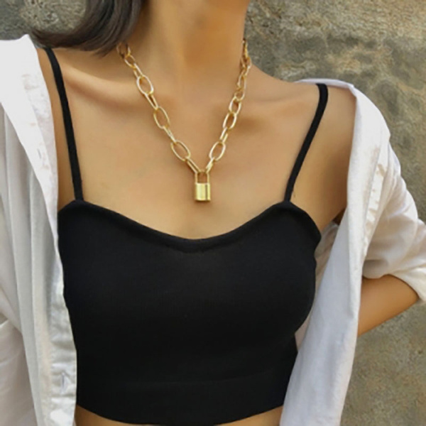 Thick chain necklace hot sale with lock