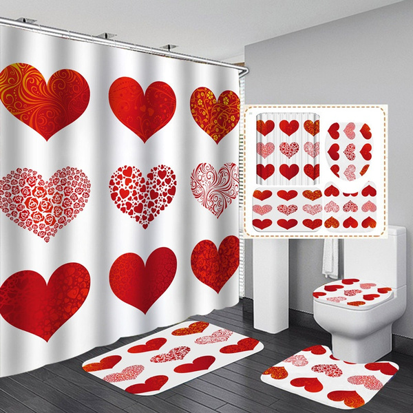 Details about   Valentine's Day Flower Shower Curtain Bathroom Anti-slip Carpet Rug Toilet Cover 