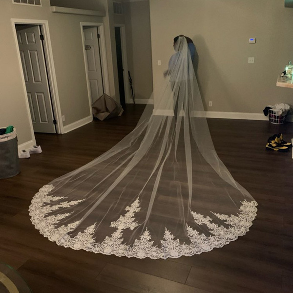 Layer Lace Tulle Long Wedding Veil 