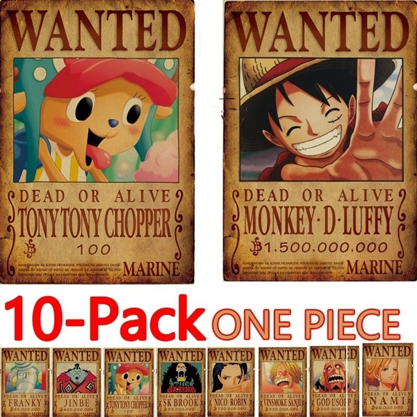 New Anime Posters 10pcs One Piece Luffy Wanted Poster Zoro Nami Franky Usopp Sanji Chopper Robin Brook Jinbe Paper Wall Decor 51 5x36cm Wish