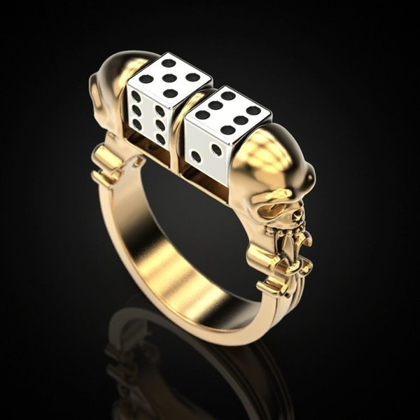 New Skull Dice Ring Biker Gold Mens Silver Mens Ring