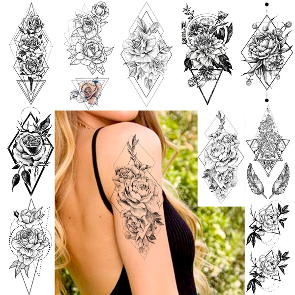 Geometric nature flower tattoos