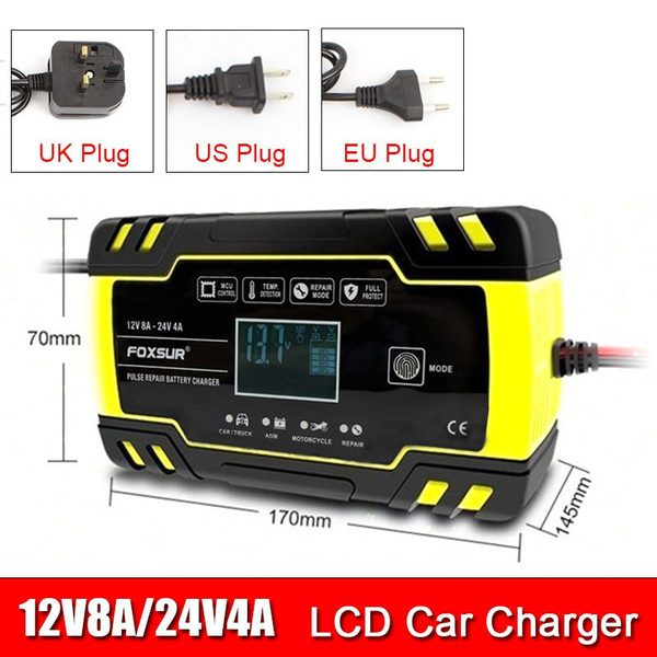 Car Charger For Truck Car Motorcycle 12V8A/24V4A 3-Stage LCD Touch
