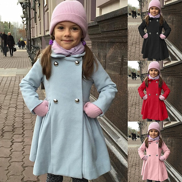 NEW Fashion Girl Spring Autumn Long Sleeve Woolen Coat Kids Casual