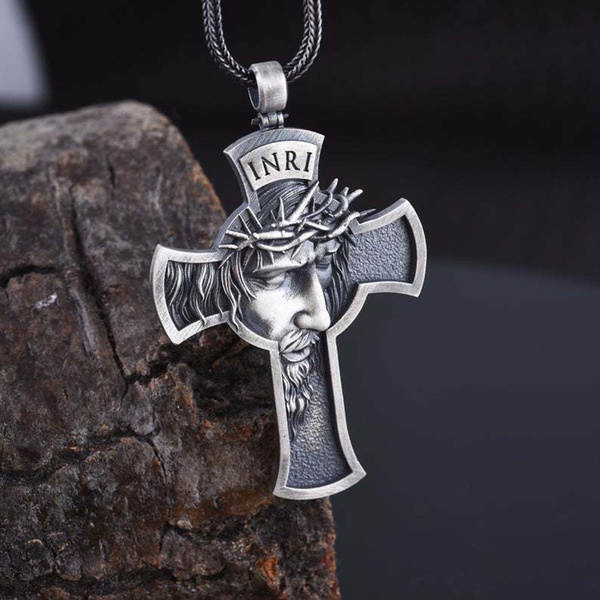 Mens Zinc Alloy Gravity Falls King Cross Necklace Jesus Cross Pendant Jewelry Cross Necklace for Men Teen Girls 