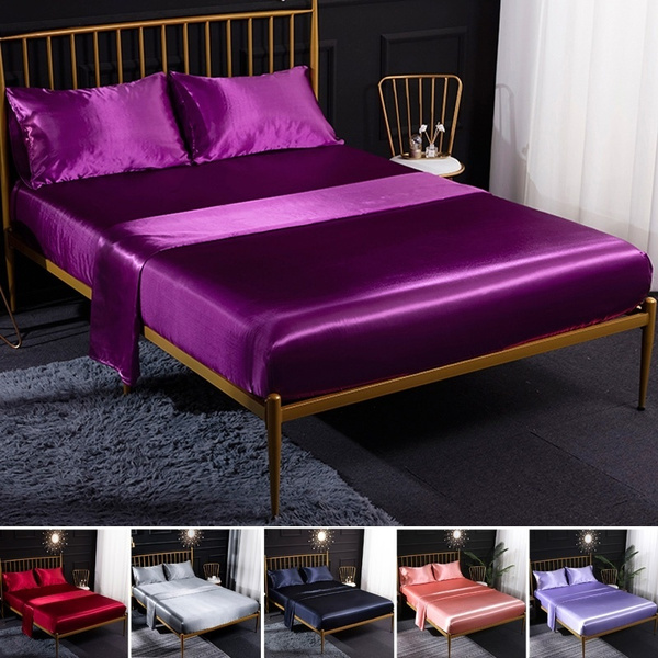9 Colors Luxury Pure Satin Silk Bedding Set Soft Reversible Hypoallergenic Bed Sheet 3 4 Pcs Flat Fitted Pillowcase 5 Size Twin Full Queen King California Wish 9 Colors Luxury Pure Satin Silk Bedding, California King Bed Silk Sheets
