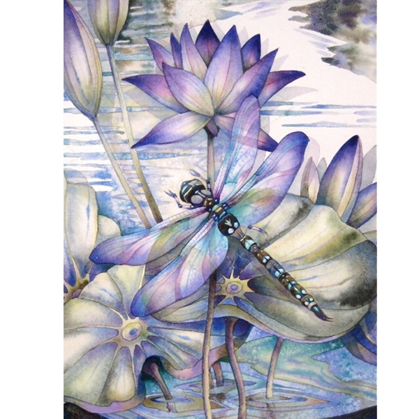 Dragonfly on Lotus Painting Diamond Painting 5D Diamond Painting Kits for  Adults Full Drill Diamond Arts Craft for Home Wall Decor Diamond Art Kits