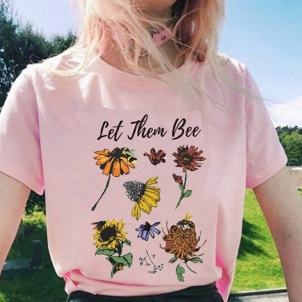 Bee Flowers Chart Printed T Shirt Women 