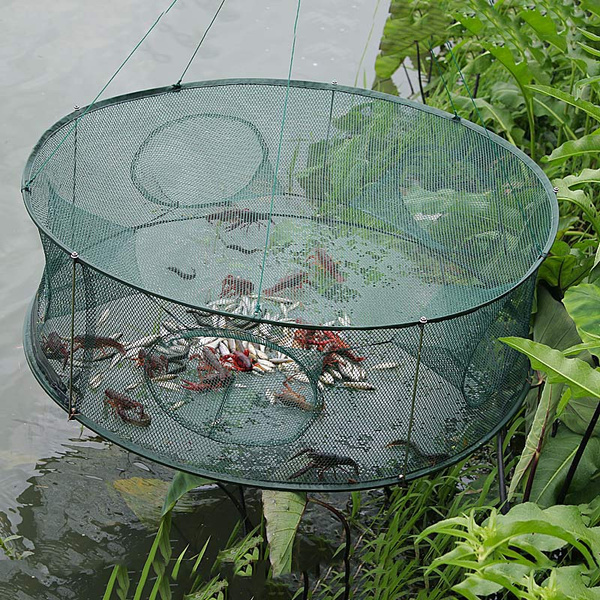 35/50/60/70cm Automatic Fishing Net Fishing Mesh Trap Cage Round