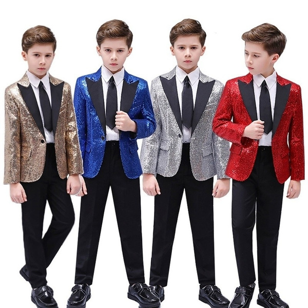 Boys Kids Children Sequin Suit Jacket Dance Party Show Costume Peak