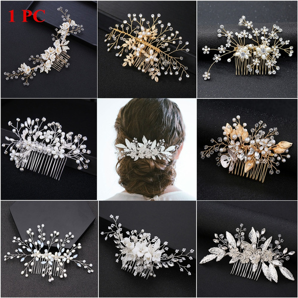 Flower Hair Pins Comb Bridal Clips Crystal Pearl Wedding Bridesmaid Jewelry Leaf