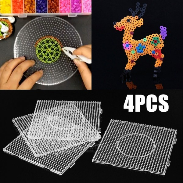 4Pcs 5mm Beads Template Practical PE Clear Square Large Pegboards Board for  Hama Fuse Perler Bead