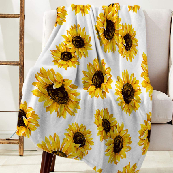 Fleece Throw Blanket Small Size Warm Fuzzy Plush Throw 50x 60 Blooming Sunflowers Bees Brown Checker Lightweight Flannel Blankets for Couch Bed Living Room