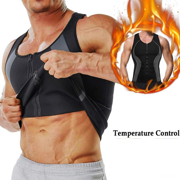 Men Thermal Abdominal Compression Shirt Waist Trainer Vest Neoprene  Slimming Body Shaper Vest Zipper Tank Top Workout Shirt