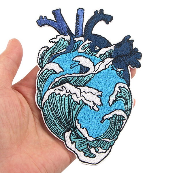 Wave Heart Embroidered Iron On Patches Badges Patchwork Sewing Applique  Jacket Backpack Badges Stickers N1265