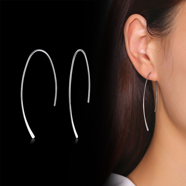 Open Hoop Earrings - Upside Down Drop Dangle Wire Threader Earrings,  Surgical Titanium Steel Hypoallergenic | Wish