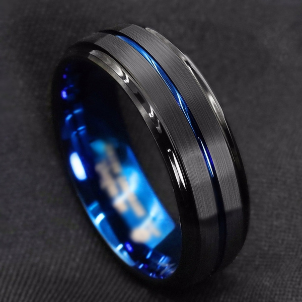 Klacht Betrokken calcium 8mm Tungsten Carbide Ring Thin Blue Line-Inside Black Brushed Wedding Band  Men's Jewelry | Wish