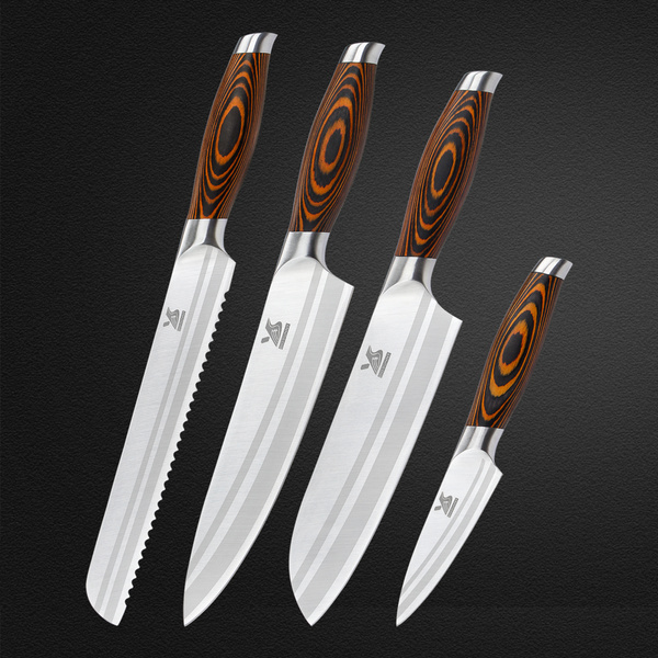 BIGSUNNY Knife Set, Kitchen Knife Set with Pakkawood Handle, Sharp  Stainless Steel Knives Set, Modern Butcher Block Knife Sets