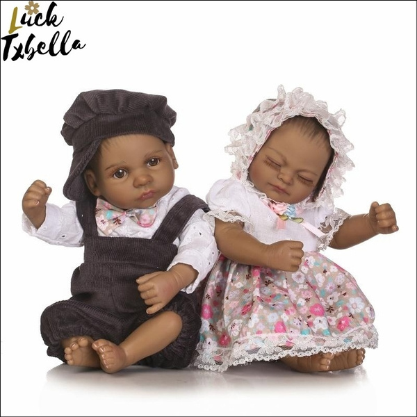 Handmade Mini Real Looking Newborn Baby Vinyl Silicone Realistic Reborn Dolls Black Twin Boy Girl Wish