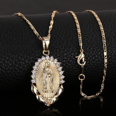 virginmarynecklace, catholic, Fashion, goldplated
