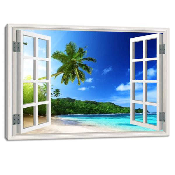 Beach Seascape Canvas Print Wall Art Large Window Frame Style Painting ...