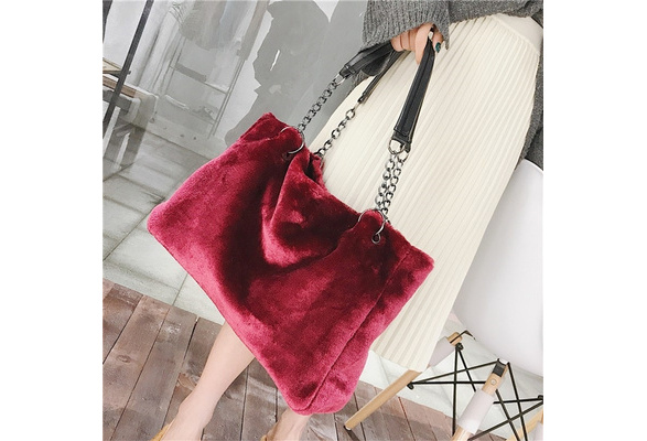  Faux Fur Handbags Vegan Fur Handbags Burgundy Faux Fur Hobo Bag  Cranberry Vegan Fur Shoulder Bag Wine Faux Fur Purse : Handmade Products