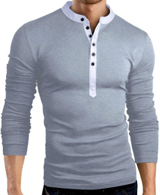 Stand Collar, splice, Long sleeved, Polo T-Shirts
