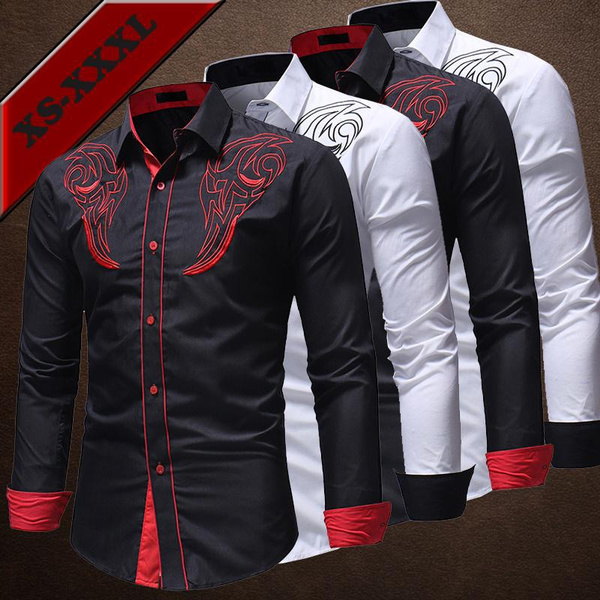 Mens Classic Western Cowboy Shirt Stylish Embroidered Slim Fit Casual ...