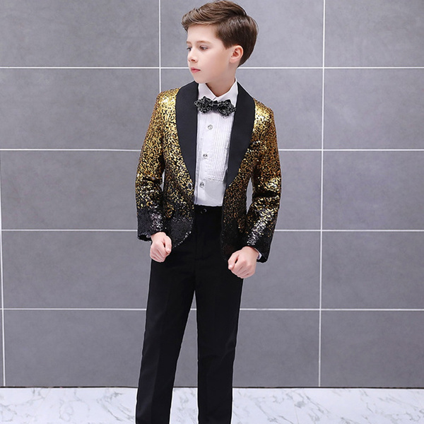 Boys Kids Children Two Tone Glitter Sequin Suit Jackets Blazer Dance Show Party 