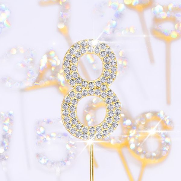 DIAMANTE NUMBERS Cake Decoration Topper Jewel Rhinestone SILVER or GOLD SPARKLY 