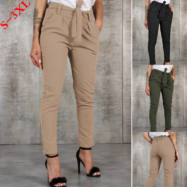 Women's Cropped Paper Bag Waist Pants with Pockets | Wish