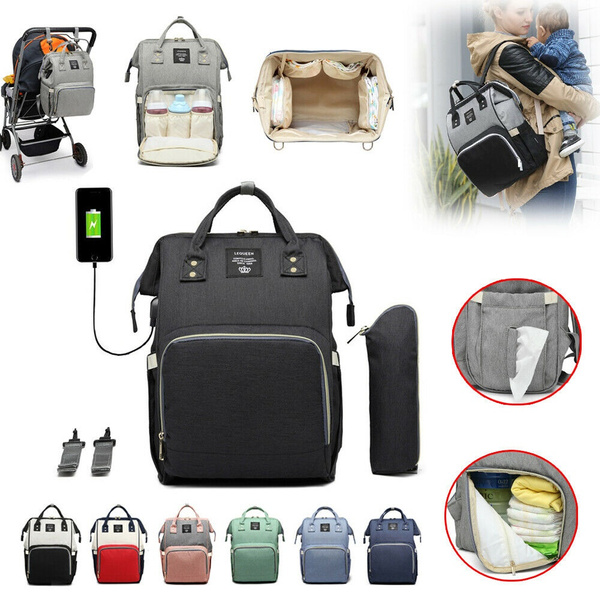 Wickeltaschen Babytasche Wickelrucksack Windel Rucksack Pflegetasche USB+Haken 