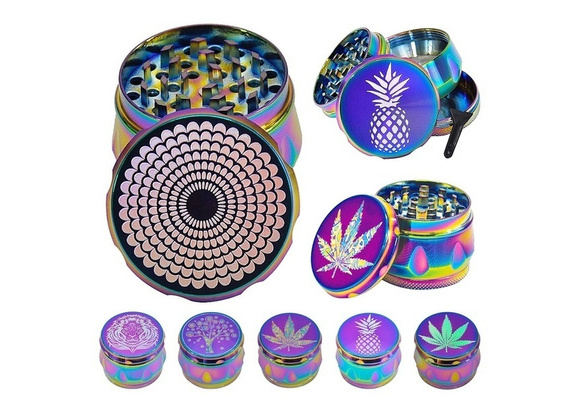 Wholesale Rainbow Diamond Weed Leaf Metal Grinder