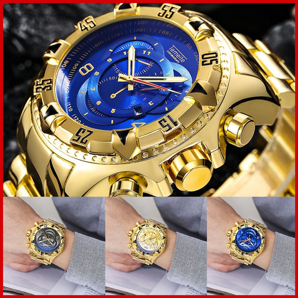waterproof gold watch
