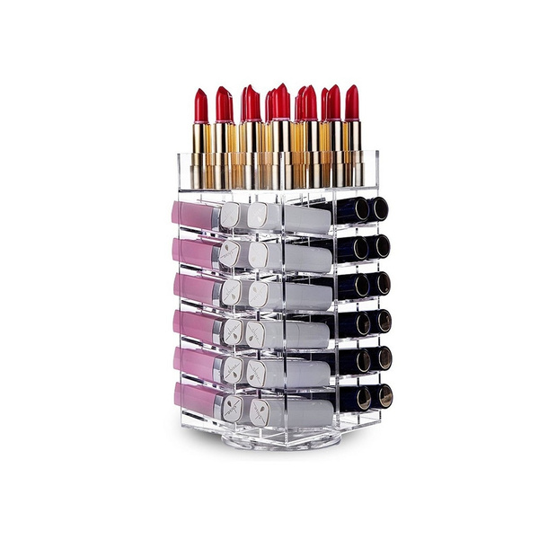 Lipstick Organizer Clear Acrylic Rotating 64 Lipstick Holder Cosmetic