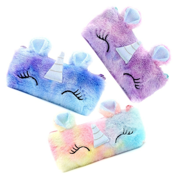 Plush Pencil Case Unicorn Pencil Bag Faux Fur Pencil Pouch Handbag