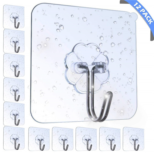 Adhesive Hooks 12-Pack, Utility Hooks Heavy Duty Wall Hooks