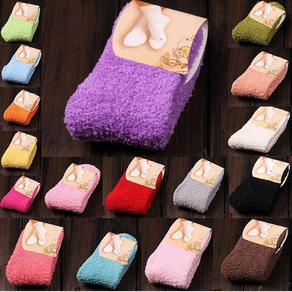 20 Colors Fashion Womens Winter Fluffy Long Socks Thick Warm Coral ...