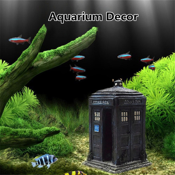 Retro Aquarium Fish Tank Decorations Police Box Telephone Ornament
